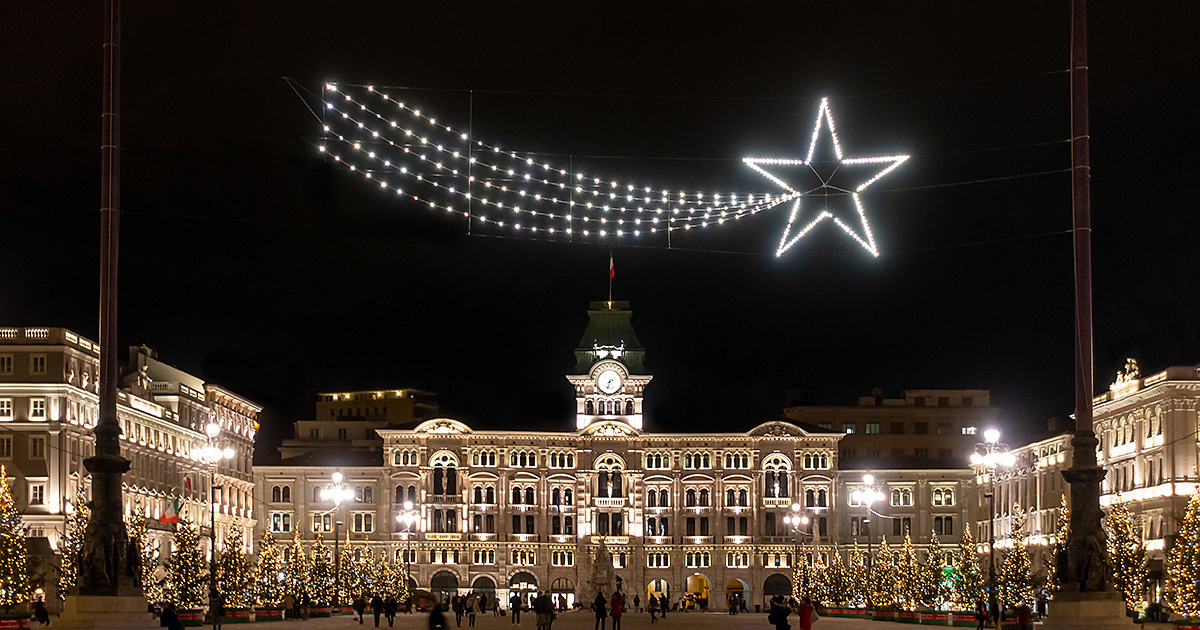 Photo: Piazza Unità d\'Italia at night in Trieste (Italy) 2019
